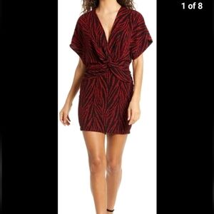 Saylor Soumin Plunged Neck Metallic Zebra Jacquard Minidress Women's era…